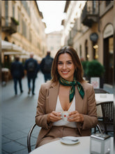 Green scarf 90x90cm in LADY BUGS printed silk